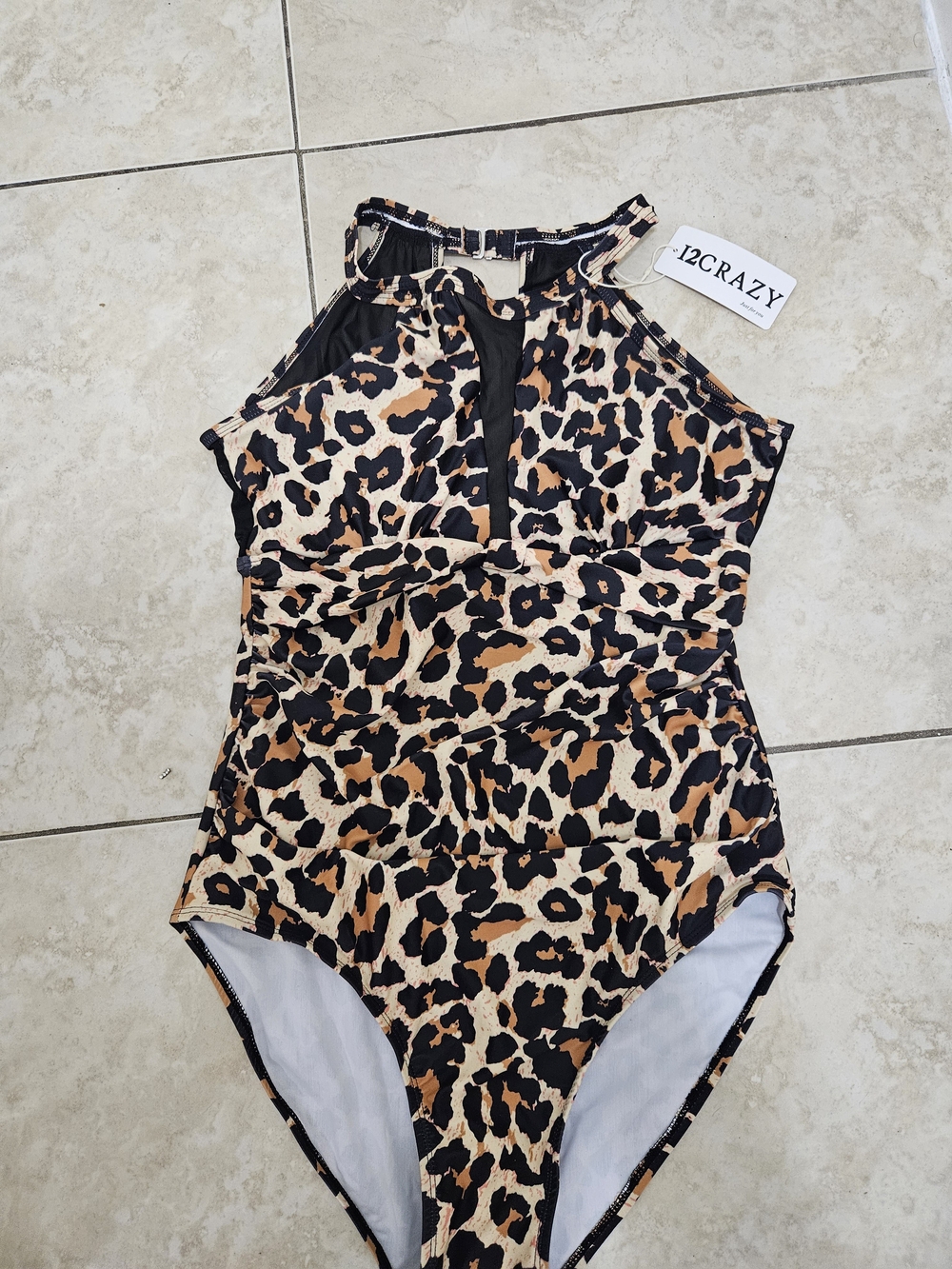 Y2k Women One-Piece Swimsuit - Tan & Black (M)